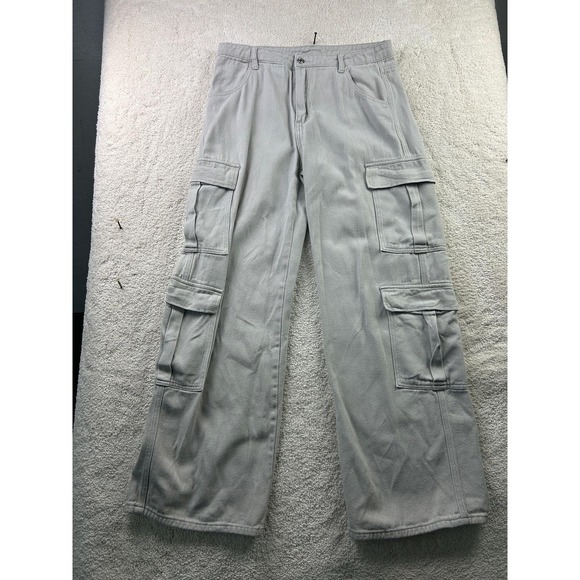 Shein Cargo Pants Mens Large Gray Utility Pocket Straight Leg Casual 100% Cotton - Picture 1 of 13